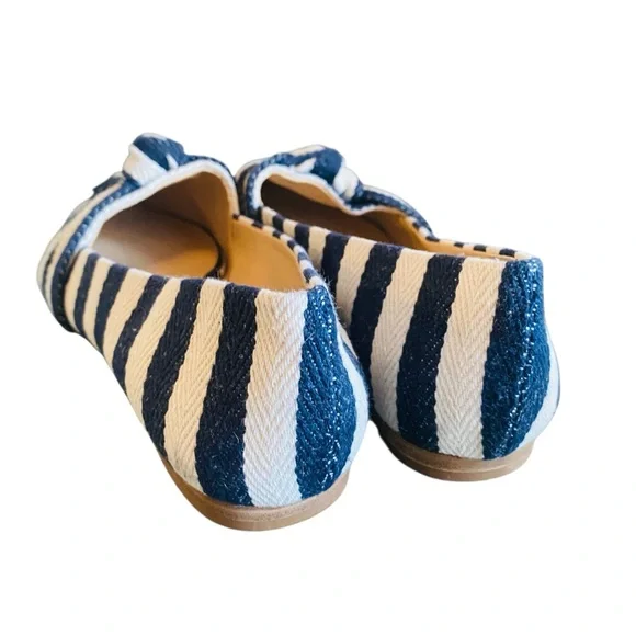GIANNI BINI Blue White Nautical Stripe Canvas Pointy Toe Bow Flats - Picture 4 of 10
